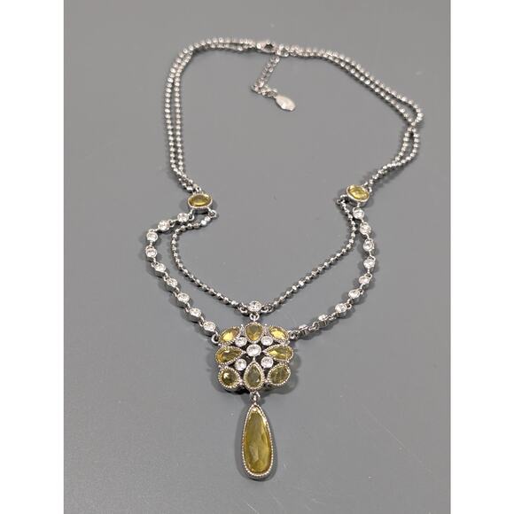 Cookie Lee Yellow Crystal Charm Drape Tennis Chain Necklace Silver Tone 19" - Picture 3 of 11